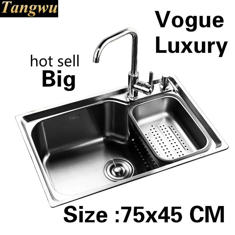 

Free shipping Apartment big kitchen single trough sink wash vegetables 304 stainless steel standard hot sell 75x45 CM