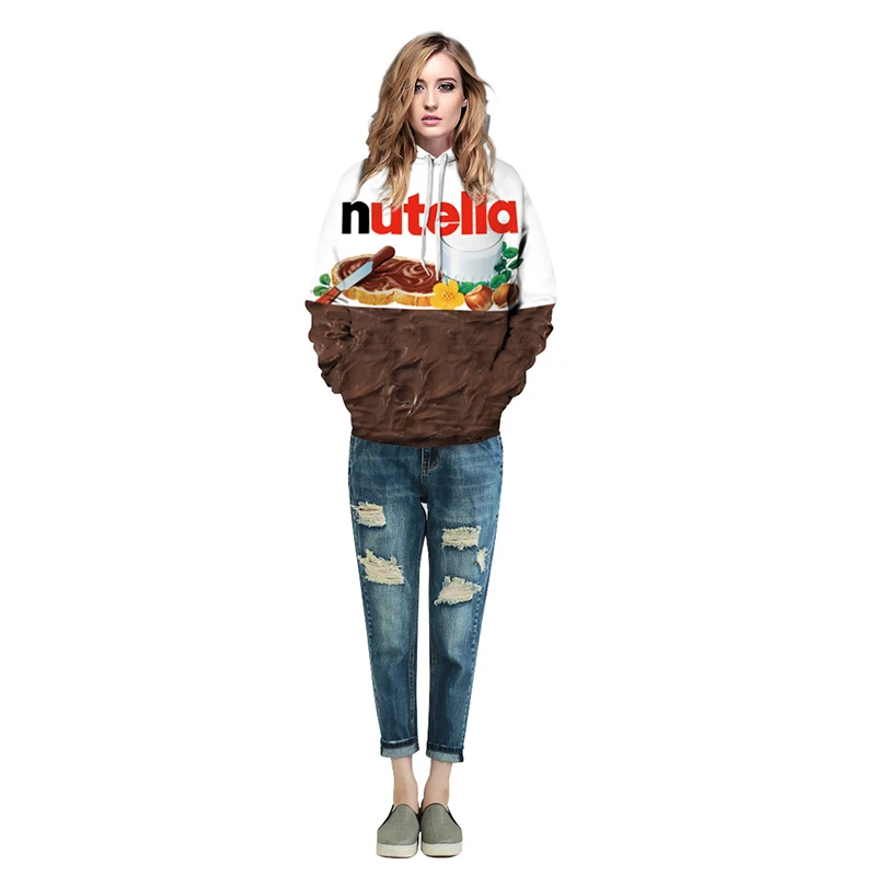 Толстовки Женская худи с 3D принтом Nutella свитшот большого размера толстовки