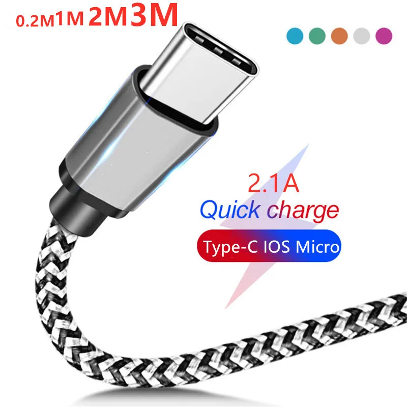 

Nylon Braided Type-C USB C Cable Micro USB Fast Charge Mobile Phone Cables For Samsung iPhone X 7 Xiaomi iPad Cable 1m 2m 3m