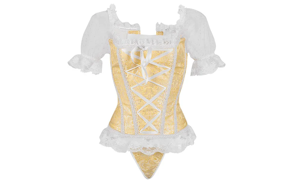 Corset Women Corsets and Bustiers Gothic Lace Up Puff Sleeve Shoulder Straps Brocade Corselet Steampunk Corset Top Black White   (15)