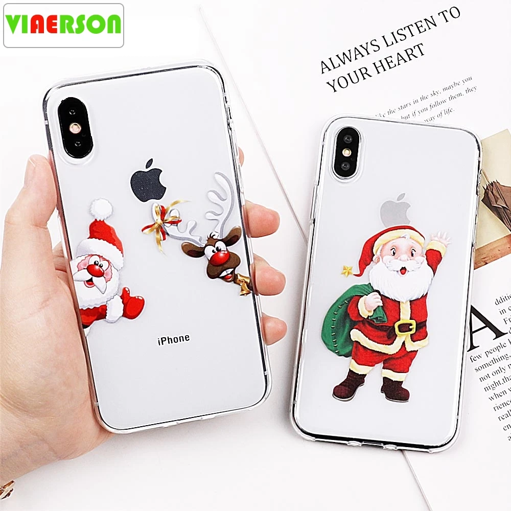 Милый Рождественский чехол Санта Клауса для iPhone XS XR Max X 8 7 6 S Plus 5 5S SE Мягкий ТПУ