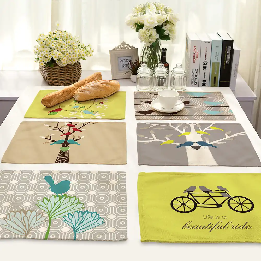 Cammitever Korean Birds Bike Flag Floral Placemats Placemat Bar