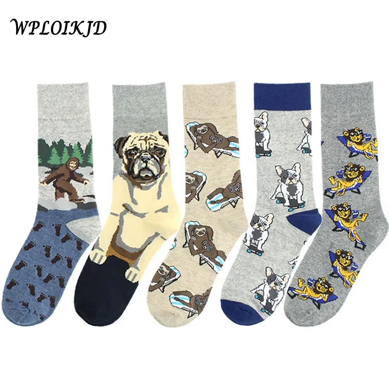 

[WPLOIKJD]1 Pair Men Cotton Colorful Cute Funny Socks Men Classic Creative Animal Print Hip Hop Calcetines Hombre Sox Skarpetki