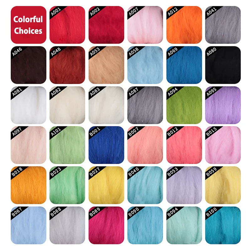 

Soft Colorful Merino Dyed Felting Wool Tops Roving Wool Fibre For Needle Felting DIY Doll Needlework Sewing Craft Wool Projects