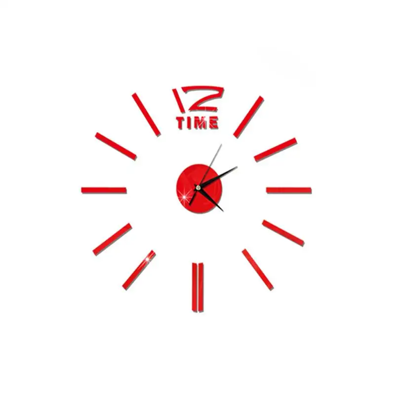 

Modern DIY Wall Clock Large Frameless 3D Wall Clock Mirror Stickers for Home Living Room Office Decor (Red)