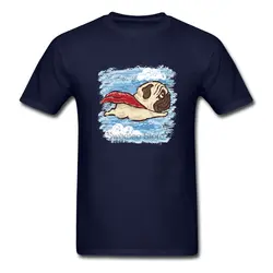 Классический Летающий супер герой Мопс футболки Для мужчин 100% хлопок, большой размер футболки Подростковая короткий рукав футболки XS-XXXL