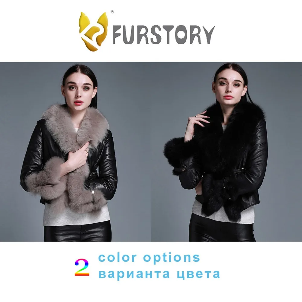 Натуральном овечьем кожаная куртка куртки меховой воротник лиса и отделка