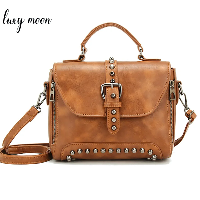 

Fashion High Quality Leather Women Bags Vintage Rivet Female Top-handle Bags Messenger Bags Shoulder Bags Bolsa Feminina Sac