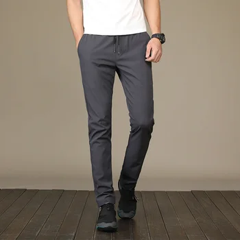 

Classic Solid Color Mens Pants Smart Casual Fashion Casual Pants Men Slim Fit Elastic Waist Trousers
