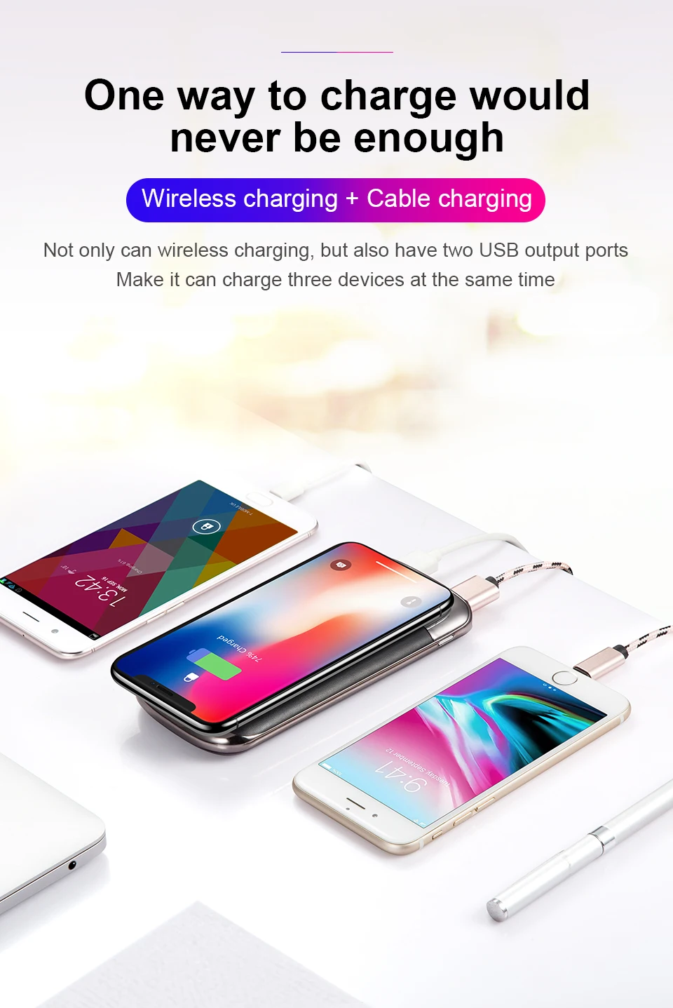 NEW Qi Wireless Charger 10000mAh Power Bank Dual USB Fast Charger External Battery Powerbank For iphone 8 X phones