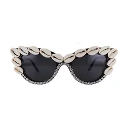Горный хрусталь кошачий глаз Для женщин солнцезащитные очки с ракушкой Винтаж в форме Солнцезащитные очки женские очки Брендовая