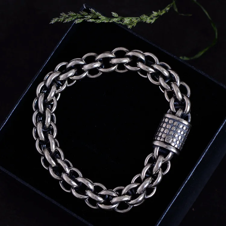 

Men Punk Rock Jewelry Bracelets & Bangles 925 Sterling Silver Heavy Bracelets Vintage Rough Style Handmade Biker Silver Bracelet