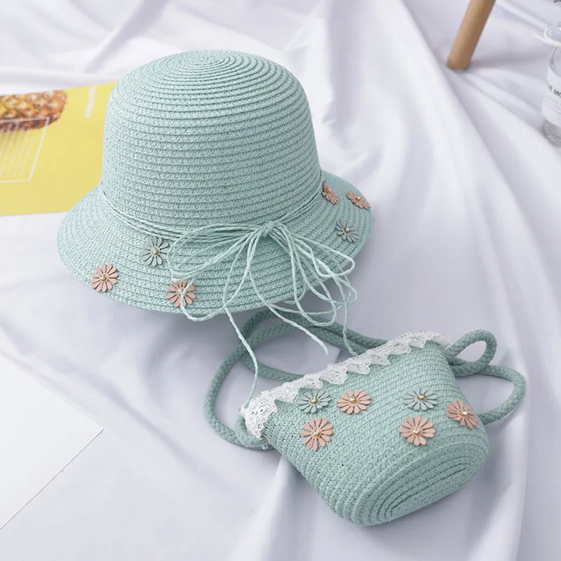 Комплект из 2 предметов; пляжная дышащая соломенная шляпа для девочек+ сумка через плечо; аксессуары для маленьких детей