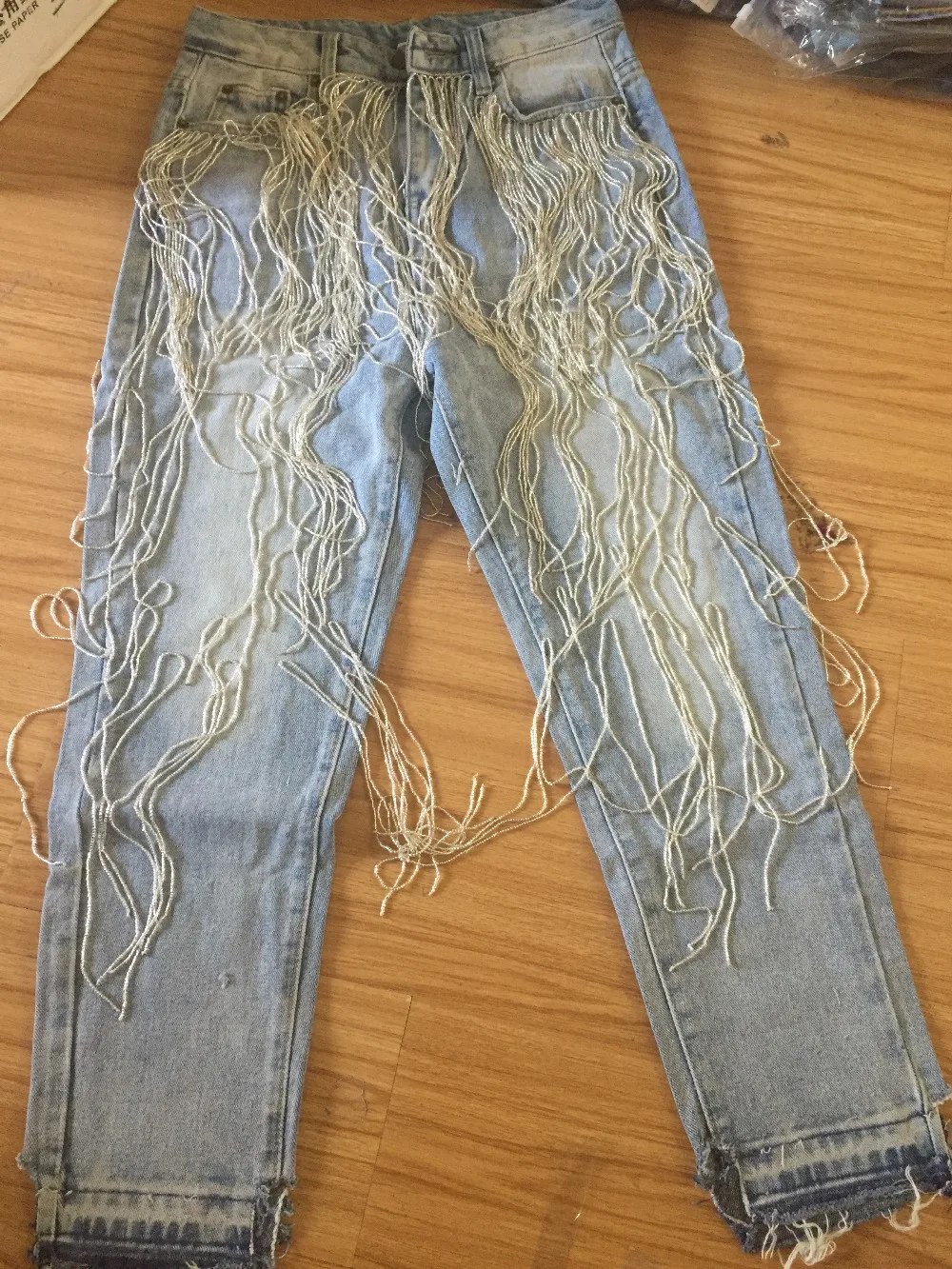 2019 весенне-осенние модные джинсы с бахромой ручной работы, Украшенные бусинами и бриллиантами, женские джинсовые брюки в стиле ретро узкие