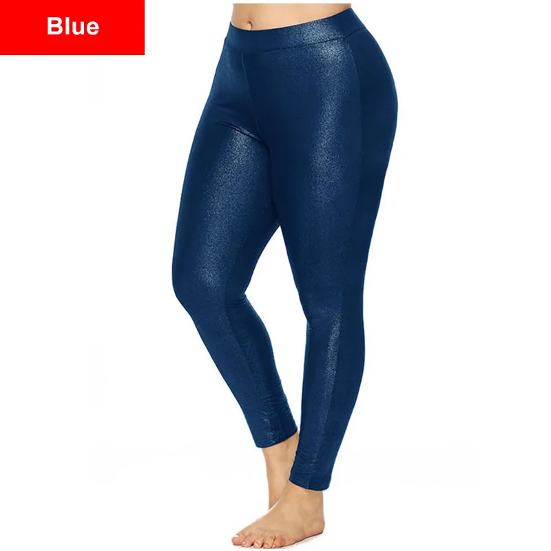 Блестящие облегающие Женские леггинсы размера плюс, 3Xl 5Xl, весенние обтягивающие повседневные эластичные брюки для фитнеса, сексуальные клубный Legging - Цвет: Blue