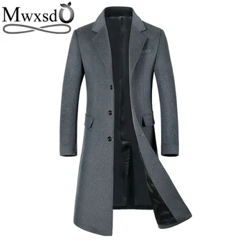 

Mwxsd brand men's casual Wool coat long woolen jacket male warm Overcoat three buttun Breasted wram windbreak high quality