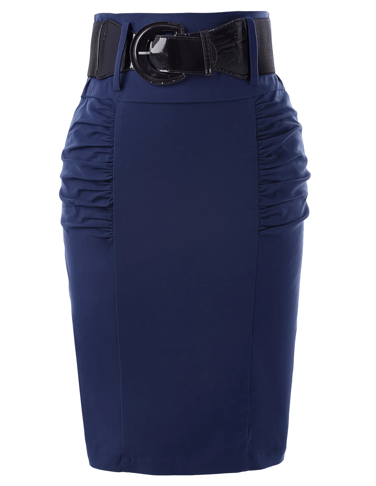 Navy Blue Плиссированные солидные Юбки Женская гофрированная юбка-карандаш Стретч Офисная Рабочая одежда для девушек бизнес Высокая талия колено пояса OL юбка - Цвет: Navy Blue
