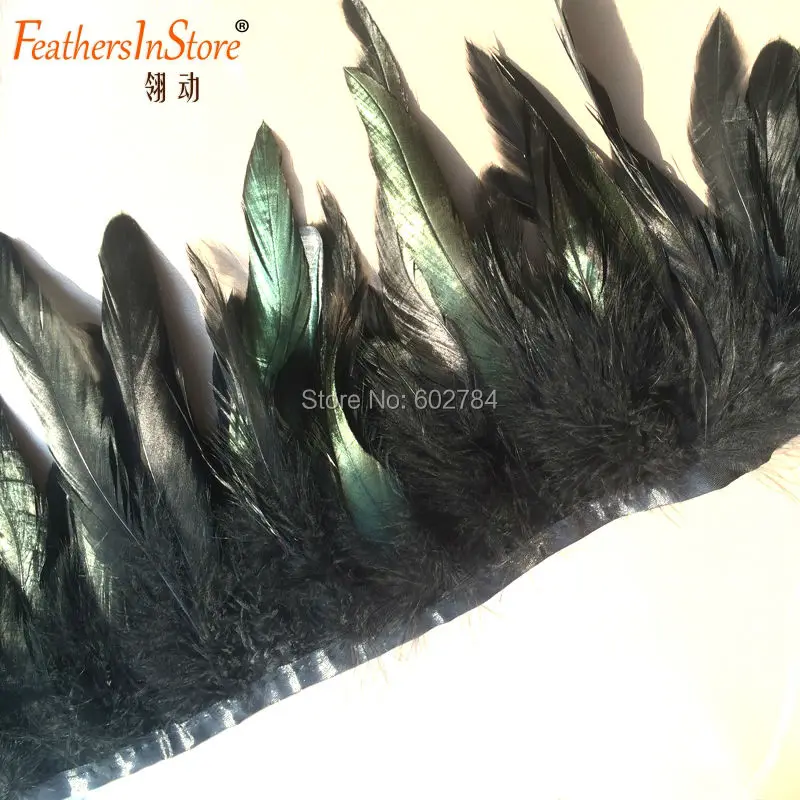 

Wholesale 10M Natural black cock Rooster Feathers Trim fringe ribbon Centerpieces Wedding Decoration