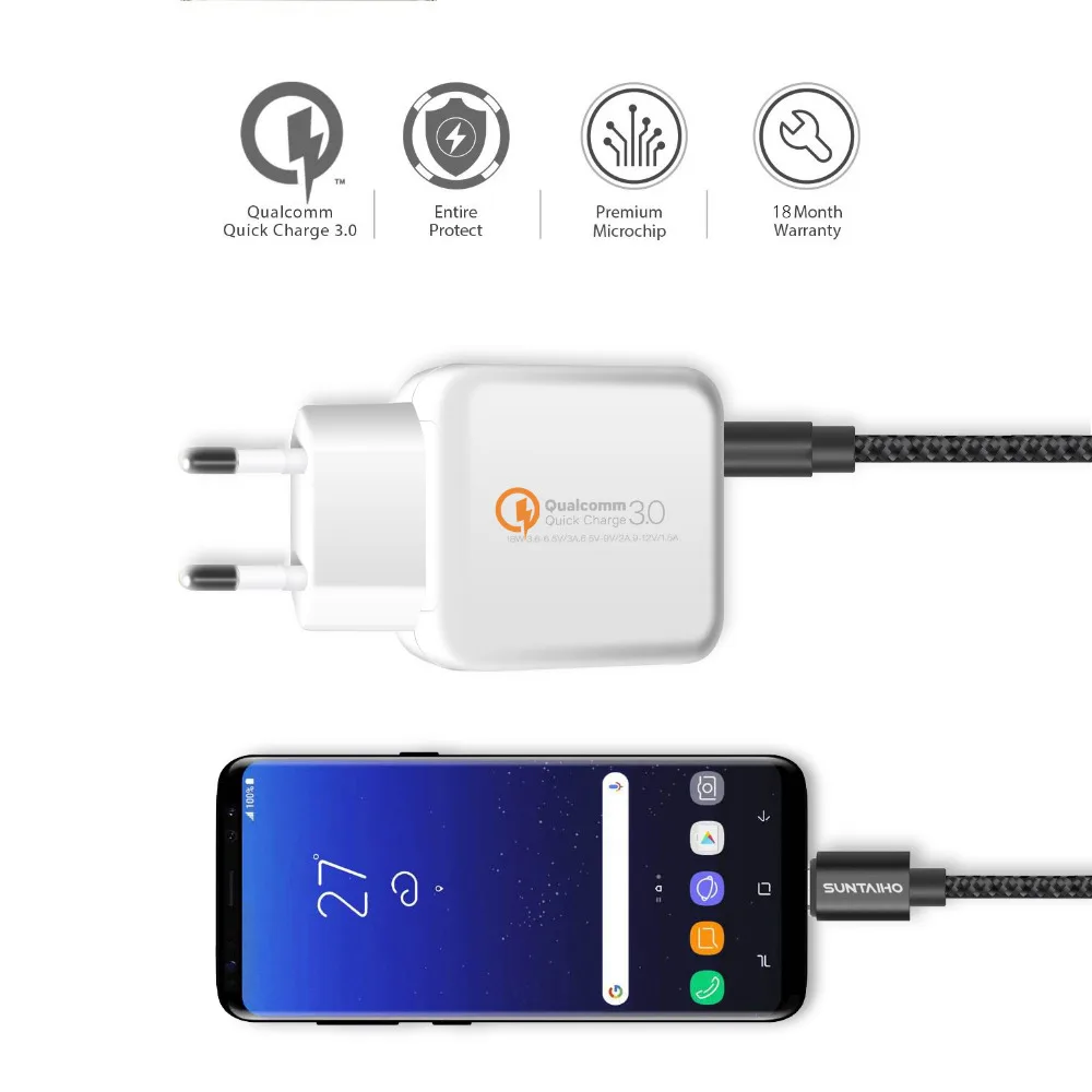 Suntaiho Travel Wall Charger Adapter QC 3.0 for iPhone/Samsung/XiaomiUSB Phone Charger Quick Charger Fast USB Charger Suntaiho Travel Wall Charger Adapter QC 3.0 for iPhone/Samsung/XiaomiUSB Phone Charger Quick Charger Fast USB Charger