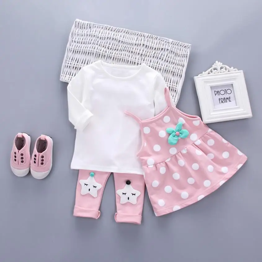 Жилет в горошек на бретельках для новорожденных девочек+ топ+ штаны комплект одежды из 3 предметов одежда для детей - Цвет: Розовый