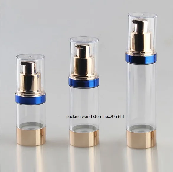 15 мл пластиковая безвоздушная бутылка с голубым ободом для