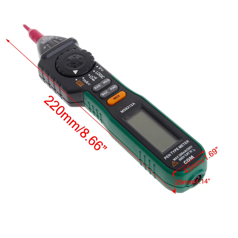 Мультиметр MS8212a Ручка Тип Цифровой мультиметр AC DC тестер напряжения ток Диод Непрерывность электрического напряжения бесконтактная логика