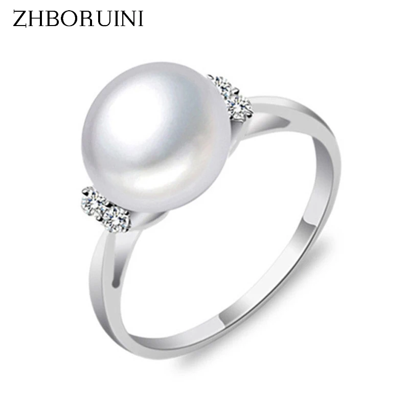 ZHBORUINI Módní perlový prsten Pearl šperky Přírodní sladkovodní perla 925 Sterling Silver šperky Prsteny pro ženy Svatební dárek