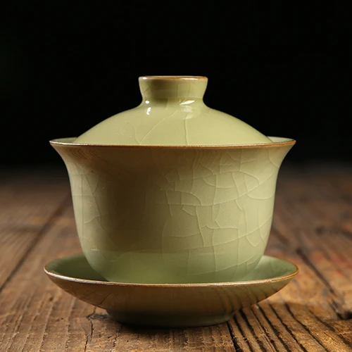 Креативный ледяной трещины текстура керамический Celadon Gaiwan с крышкой блюдце комплект китайский чайный набор кунг-фу пуэр чайник отправлен друг чайник - Цвет: 001