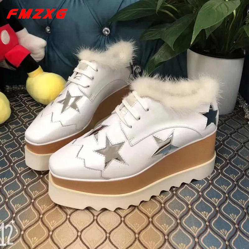 

Flats Platform Fashion Woman Shoes Leisur Genuine Leather High Quality True Fur Flat Black Shoes Women Luxury Brand Casual Shoes