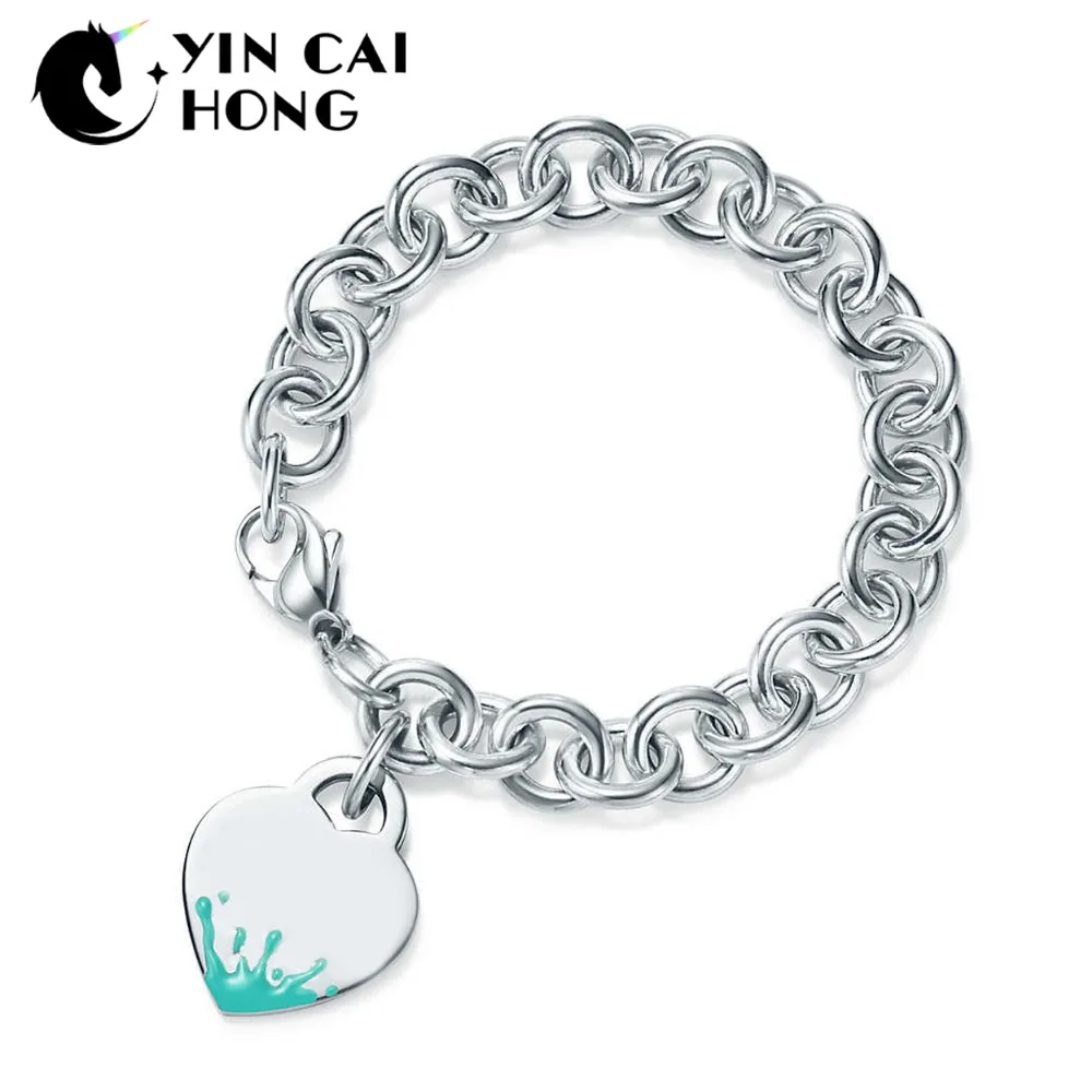 

NEW 100% 925 Sterling Silver Colored Splash Heart-shaped Bracelet Original Jewelry Charming Women Gift Factory Direct Sales