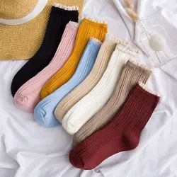 Уникальные дышащие удобные Изящные однотонные мягкие 8 цветов милые хлопковые кружевные женские носки свободного размера calcetines mujer