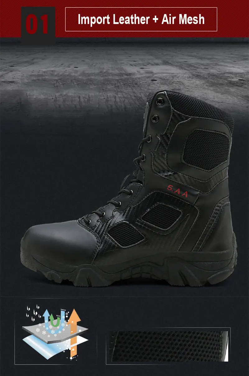 Military Tactical Mens Boots Special Force Leather Waterproof Desert Combat Ankle Boot Army Work Shoes Plus Size 39-47 (4)