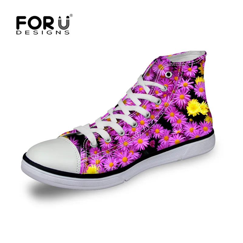 FORUDESIGNS/Модная женская повседневная парусиновая обувь с цветочным узором; обувь на шнуровке; Вулканизированная женская обувь с цветочным узором; zapatos mujer - Цвет: C0654AK