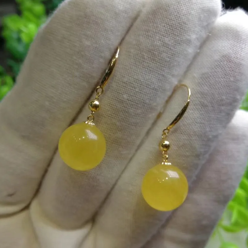 Sinya 11mm Amber Round beads earring Au750 18k gold dangle drop earring for women Mother 2018 new arrival best gift (4)