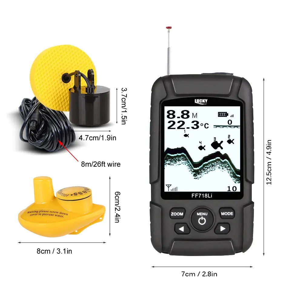 محظوظ FF718LiD اللاسلكية صياد السمك 200 KHz/83 KHz المزدوج سونار تردد سونار و السلكية محول إنذار الأسماك كاشف للماء