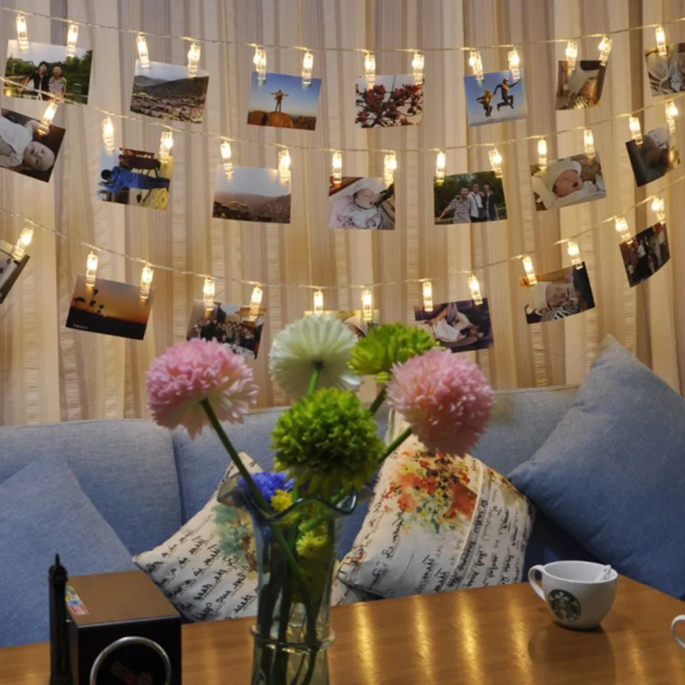 

10/20 LED Photo Holder LED Fairy Garland Photo Clip String Lights For Wedding Decoration Battery Power Christmas Party Supplies