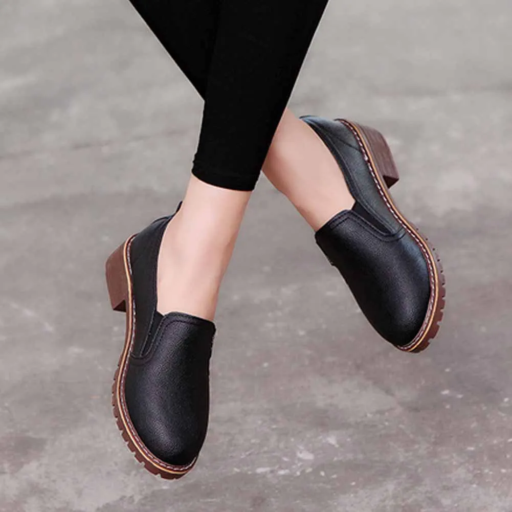 

New Women Autumn Shoes Girls Waterproof Oxford Shoes Female PU Leather Shoes Lesies Causal Shoes~