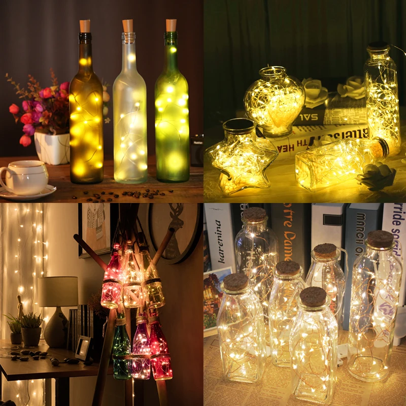 

Garland Fairy Lights String Novelty Bedroom Child Night Light 2M 20 leds Waterproof Silver Copper Wire Cork Craft Lamp