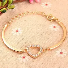 5PCS Women’s Gold Tone Crystal Rhinestone Love Heart Charm Chain Bracelet Bangle Gift 746W