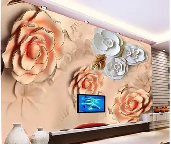 

Home Decoration 3d customized wallpaper TV backdrop embossed roses wall mural photo wallpaper