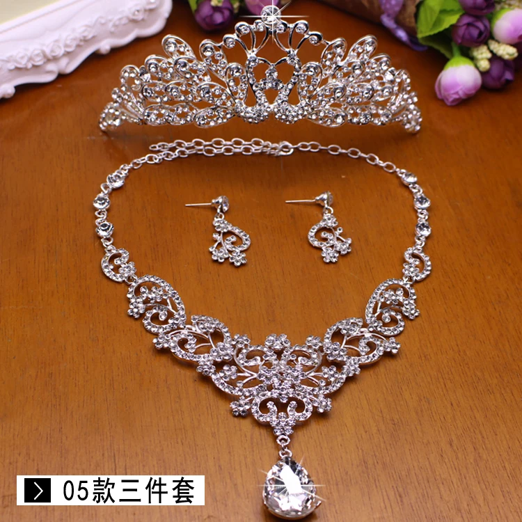   Classic White Water drop Bridal NecklaceEarrings 3 Crystal Women Wedding jewelry set  (14)