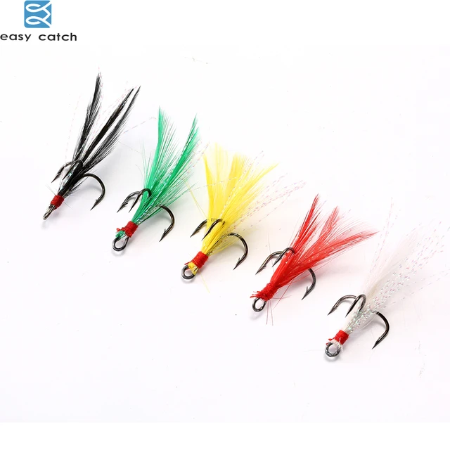 EASY CATCH 50pcs/box Fishing Treble Hook lures kit with Feather jigging  flash Fishing hook Baits for spoon metal lure - AliExpress