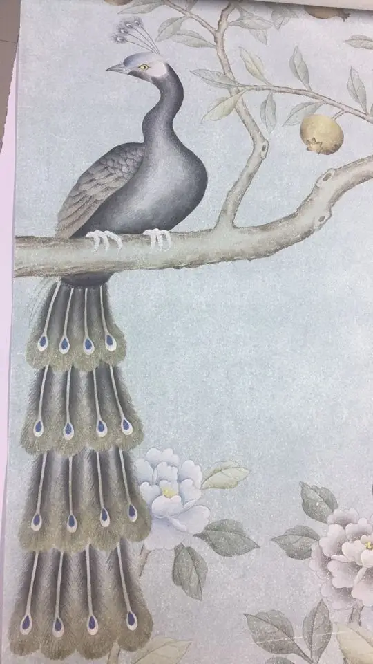 

ANTIQUE effect Classic Hand-painted Non-woven paper wallpaper painting flowers with birds many patterns and background optional
