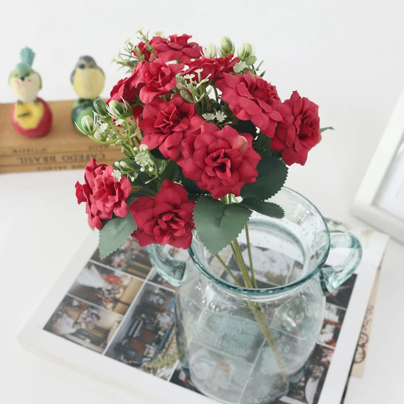 JAROWN Simulation Rose Flower Bouquet Artificial Silk Fake Flowers For Wedding Decorations Home Garden Decor Fleur (5)