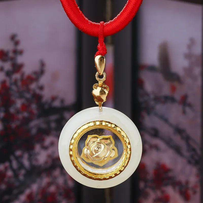 

2019 Limited Asg Cluci Cage Pendants Choker Necklace Authentic Natural Hetian Inlay Au999 24 K Pendant Thickening Fortunes Rose