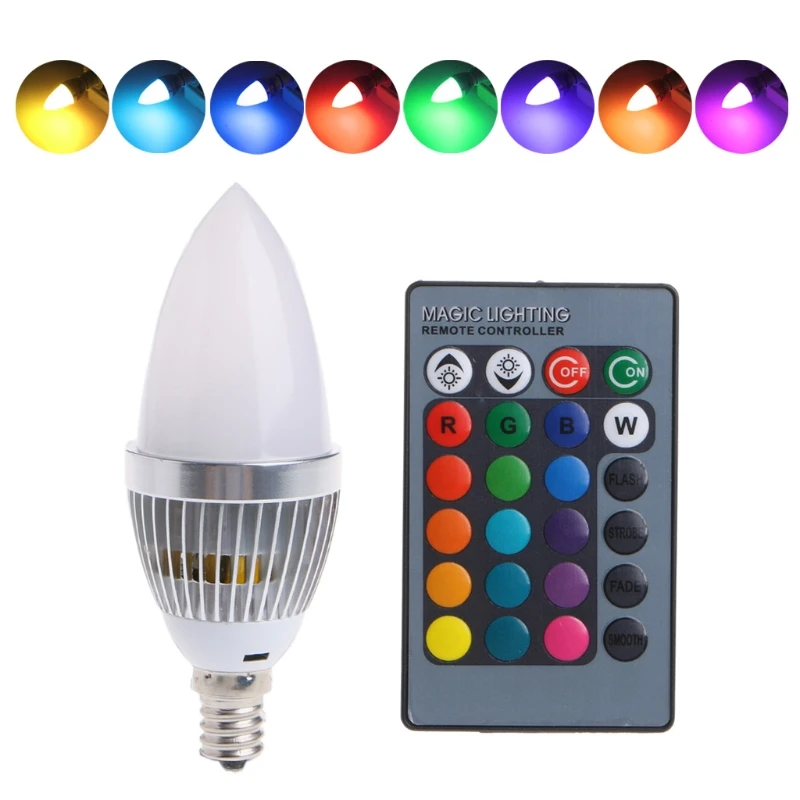 E12/E14 3W RGB LED 15 цветов меняющая цвет свеча лампочка лампа с дистанционным
