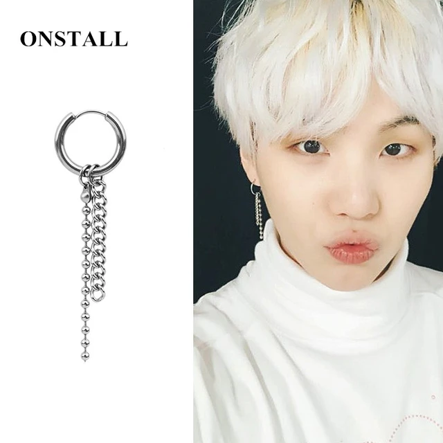 18g Kpop style cone chain hoop earrings, 316L Surgical steel cone dangle  hoops, Men earrings - Hi Unni