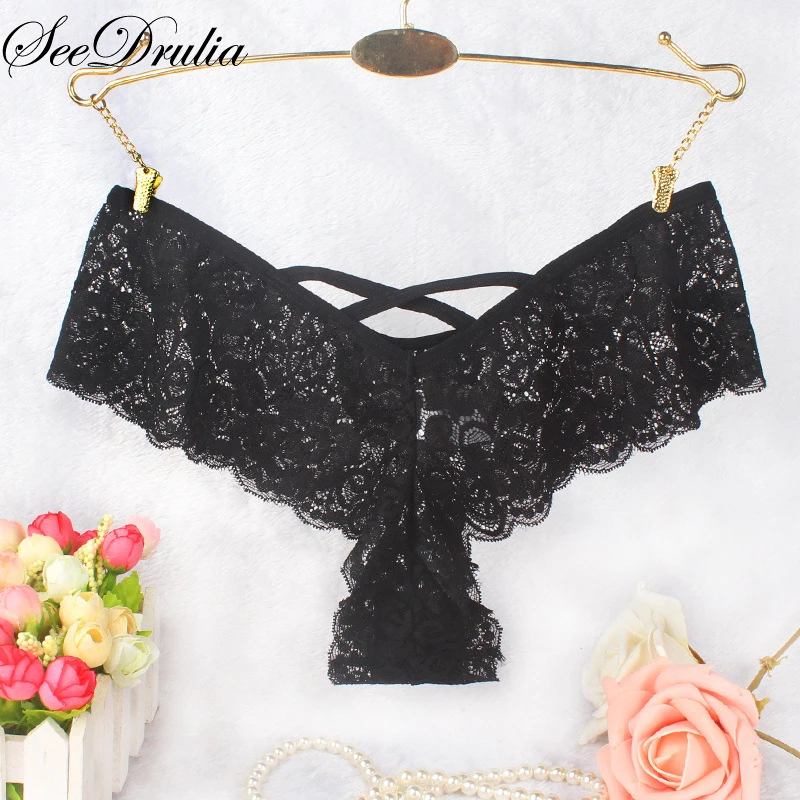 

SEEDRULIA 2018 Women Underwear Women Lace Flower Sexy Panties Women Thongs G strings Woman Underpants Low-waist Panties Knickers