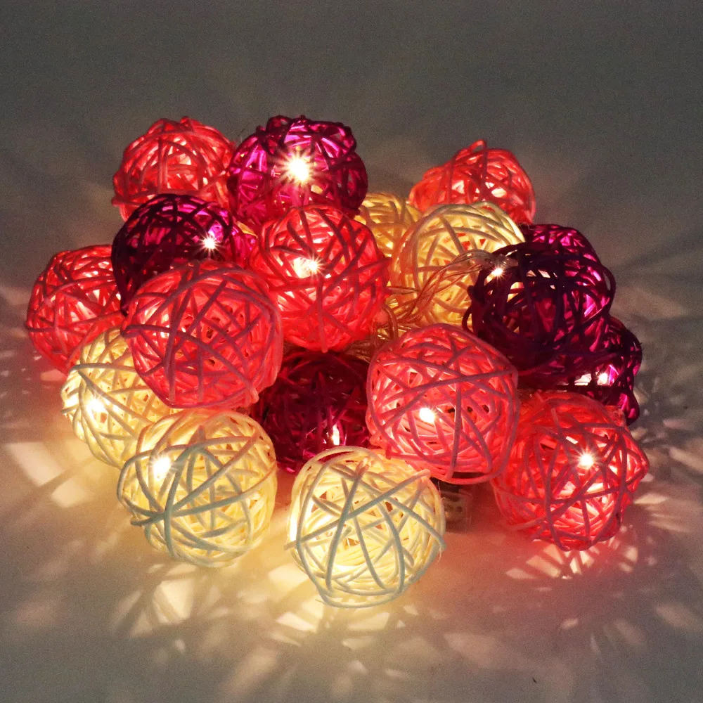 

New 20 LED 250cm Warm White Rattan Ball LED String Fairy Lights lighting For Christmas Wedding Party Decoration Battery Operated