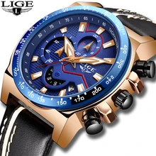 Новинка года LIGE синие наручные часы для мужчин s часы лучший бренд роскошные кожаные кварцевые часы для мужчин спортивные часы мужской водонепроница